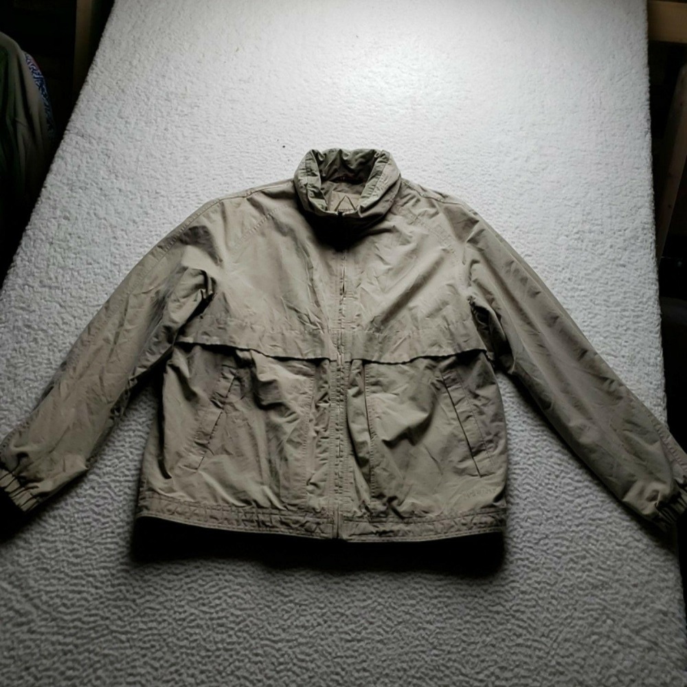 Cascades Jacket Mens Large Beige Hooded Canvas Full Zip Windbreaker Lightweight